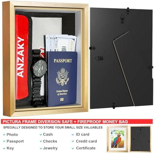 Photo Picture Frame Diversion Safe with Fireproof & Waterproof Money Bag, Hidden Compartment Storage to Shield your Money, Cash, Glod 5"x7" - Image 2