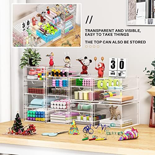 Makeup Organizer Storage With 16 Drawers, 4 Pcs Desktop Office Supplies, Desk Organizers, Clear Accessories, Dustproof Drawer and for Make Up, Jewelry, Pen, Stationary - Image 6