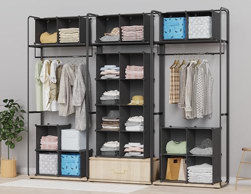 HOMIDEC Closet Organizers and Storage, 9 Cube Storage Organizer, Portable Closet Organizer Cubes Shelves for Clothes, Bedroom, Kids Room, Bathroom, Wardrobe, Garment Racks, Black - Image 4