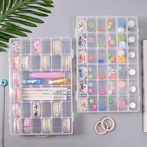 OUTUXED 2 Pack 36 Grids Clear Plastic Bead Organizer Box, Fishing Tackle Box Compartment Organizer with Adjustable Dividers for Jewelry, Art Craft, Bead Storage Containers with 5 Sheets Label Stickers - Image 7