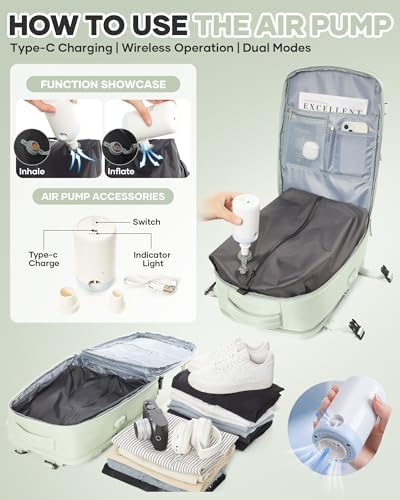 Vacuum Seal Travel Backpack with Air Pump,Compression Vacpack Waterproof Carry On Backpack for Travel Women Men with Vacuum System,Airlines Approved Daypack Laptop Space Saver Bags,MintGreen - Image 2