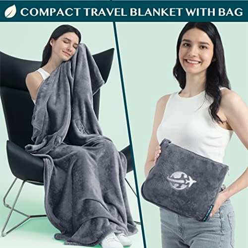 PAVILIA Travel Blanket and Pillow, Arms Opening Airplane Blankets for Adults, Compact Plane Blanket with Arm Hole 2-in-1 Bag for Flight Car Camping Fit in Luggage Backpack Traveler Gift, Dark Gray - Image 3