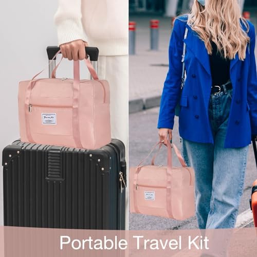 Travel Pillow and Blanket Set & Foot Rest, Memory Foam Neck Pillow Airplane Blanket & Airplane Foot Hammock & Foldable Duffel Bag, Eye Mask & Earplugs, Portable Travel Accessories Essentials, Pink - Image 6