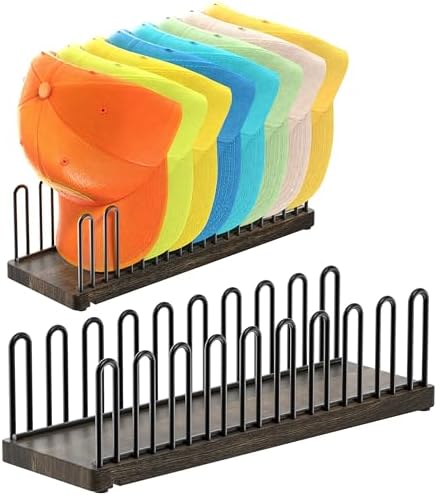 Hat Organizer for 9 Baseball Caps, Solid Wood Base Hat Rack for Closet, Metal Hat Stand for Baseball Caps, Hat Storage with Anti-slip Pads, Cap Organizer Hat Holder for Closet
