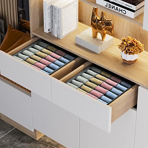 Joyoldelf Sock Drawer Organizer Divider 2 Packs Underwear Organizer, 24 Cell Closet Organizers and Storage Organizer Sock Holders Organizers for Storing Socks, Handkerchiefs, Ties, Belts (Grey) - Image 2
