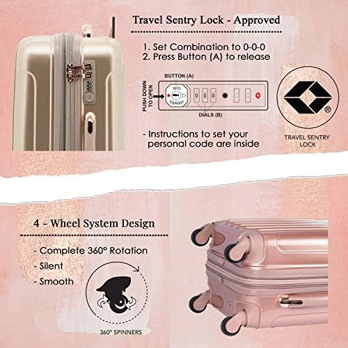 kensie 20" "Alma" Carry-On TSA-Lock Spinner Luggage, Rose Gold - Image 2
