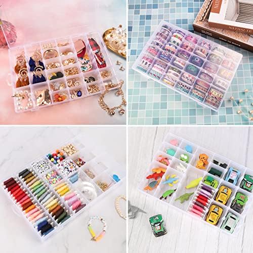 OUTUXED 2 Pack 36 Grids Clear Plastic Bead Organizer Box, Fishing Tackle Box Compartment Organizer with Adjustable Dividers for Jewelry, Art Craft, Bead Storage Containers with 5 Sheets Label Stickers - Image 6