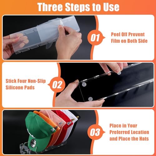 Hat Stand for Baseball Caps, 2 Pack No Install Acrylic Hat Organizer for 14 Baseball Caps Storage Organizer, Hat Racks Hat Holder Display and Organization for Closet, Bedroom, Dresser (Clear-2Pack) - Image 4