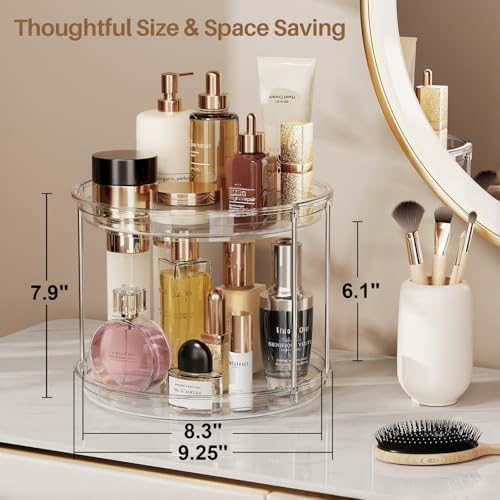 LAMU 2 Tier Lazy Susan Turntable Organizer 9.25'' Rotating Spice Rack Organization for Cabinet, Kitchen, Pantry, Countertop, Bathroom, Vanity, Medicine Cabinet Organizer, Clear - Image 4