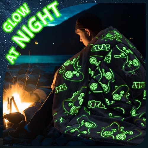 2-in-1 Travel Blanket Pillow Airplane Set - Small Travel Blanket and Pillow Set Airplane Compact for Kids - Glow in The Dark Gaming Blanket Birthday Gifts for Kids Boys Girls 40x60 Inches - Image 5