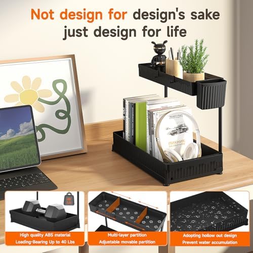 3 Pack Multi-Purpose Under Sink Organizers and Storage, 2025 L-Shaped Pull Out Cabinet Organizer for Bathroom & Kitchen, Under Cabinet Organizer with Hooks Hanging Cup, Black - Image 5