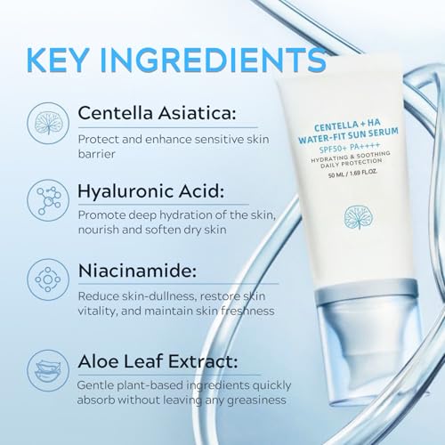 𝐶𝑒𝑛𝑡𝑒𝑙𝑙á Sunscreen SPF 50, Hyalu Cica Water-Fit Sun Serum, Face Sun Screen Long-Lasting Protection, Cen-tella Madagascar Sunscreen, NO White Cast - Dry Oily Korean Skincare (Blue 1) - Image 5