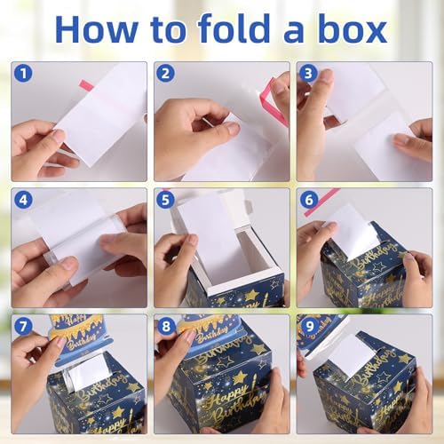 lasuroa Happy Birthday Money Pull Box, Cash Gift Box with Pull-Out Card Fun Money Holder for Birthdays Parties Includes 100pcs Transparent Bags Number Stickers for Boys & Girls (Blue) - Image 5