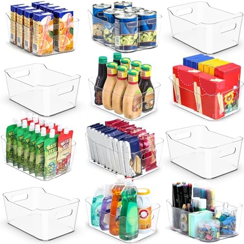 12 PACK Multi-Use Clear Plastic Storage Bins for Organizing w/ Labels - Home, Kitchen, Bathroom, Office, Pantry Cabinet Shelf Organizer Bins - SOHO Collection, RV, Fridge Organization Containers - Image 9