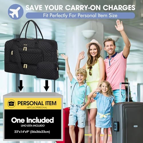 Large Women Travel Duffle Bag, Carry on Bag with Wet Toiletry Pocket for Overnight, Weekend, Yoga, Gym, Business Trips, Sport and Hospital, Black - Image 7