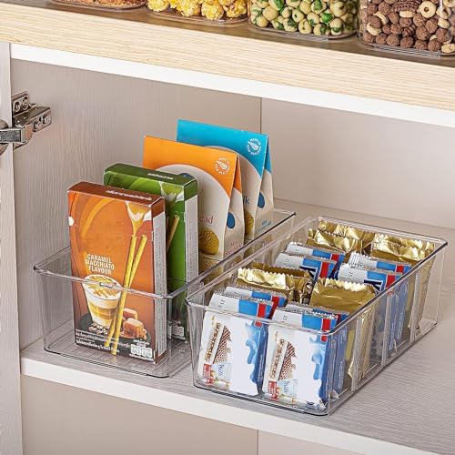 Vtopmart 8 Pack Food Storage Organizer Bins, Clear Plastic Bins for Pantry, Kitchen, Fridge, Cabinet Organization and Storage, 4 Compartment Holder for Packets, Snacks, Pouches, Spice Packets - Image 6