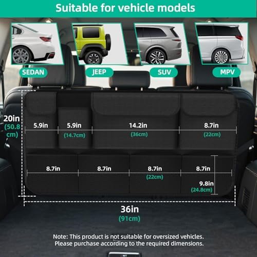 Car Trunk Organizer, Large Capacity Trunk Storage Organizer with 8 Pockets, Sturdy Trunk Organizer Car Accessories for SUV/MPV/Truck, 36"×20" - Image 3