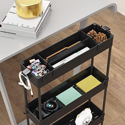 SPACELEAD Slim Storage Cart 4 Tier,Bathroom Organizer Rolling Utility,Mobile Shelving Unit Slide Out for Office, Kitchen, Laundry Room & Narrow Places,Black - Image 2