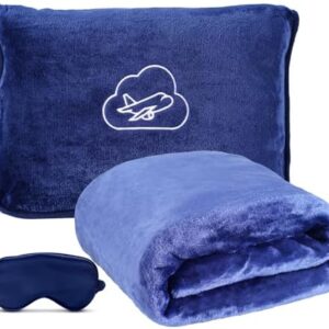 Travel Blanket, Ultra-Soft, Warm & Lightweight Travel Blanket Airplane with Bag, 65x40 in, Airplane Travel Essentials for Women, Men & Kids, Included Eye Mask, Luggage Sleeve & Backpack Clip