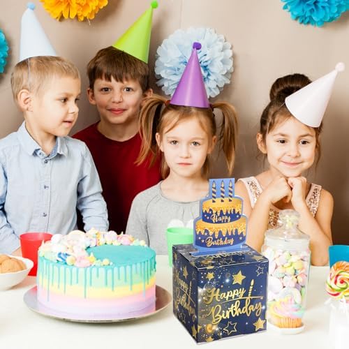 lasuroa Happy Birthday Money Pull Box, Cash Gift Box with Pull-Out Card Fun Money Holder for Birthdays Parties Includes 100pcs Transparent Bags Number Stickers for Boys & Girls (Blue) - Image 6