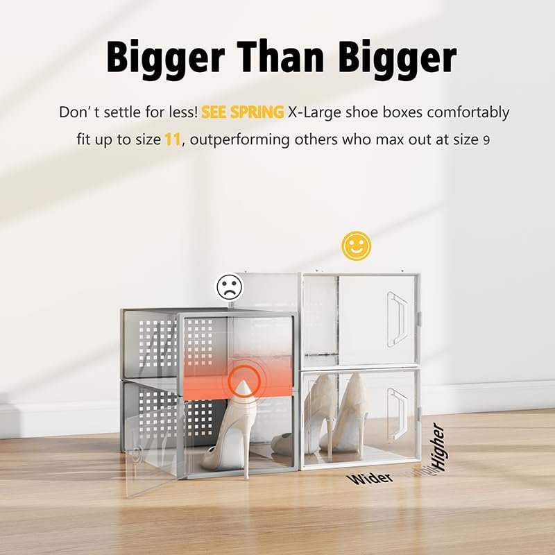 SEE SPRING X-Large Shoe Storage Box Fit Size 11, Clear Plastic Stackable Shoe Organizer for Closet, Space Saving Sneaker Shoe Rack Containers Bins Holders for Entryway, 12 Pack Clear - Image 3