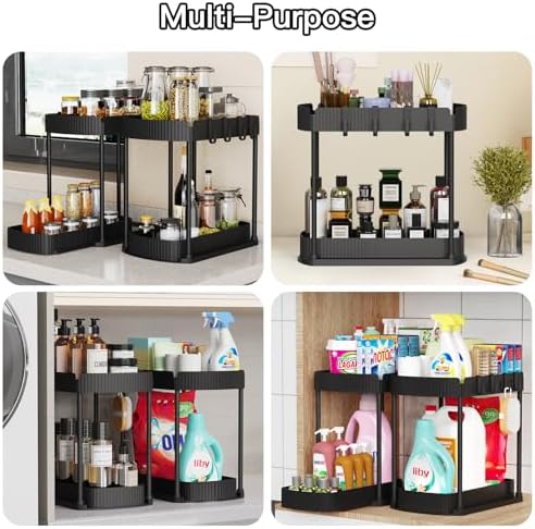 Multi-Purpose Pull-Out Storage Organizers, Under Sink/Cabinet Organizers and Storage for Bathroom & Kitchen, Black, 12.8 Inches, 2 Packs - Image 6