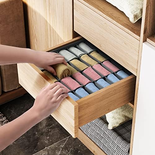 Joyoldelf Sock Drawer Organizer Divider 2 Packs Underwear Organizer, 24 Cell Closet Organizers and Storage Organizer Sock Holders Organizers for Storing Socks, Handkerchiefs, Ties, Belts (Grey) - Image 3