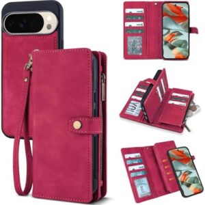 TwoHead for Google Pixel 10 Pro XL Wallet Case with Card Holder & Detachable Magnetic Pixel 10 Pro XL Case, PU Leather All-Round Protective Phone Cover,Wine Red,6.8 in