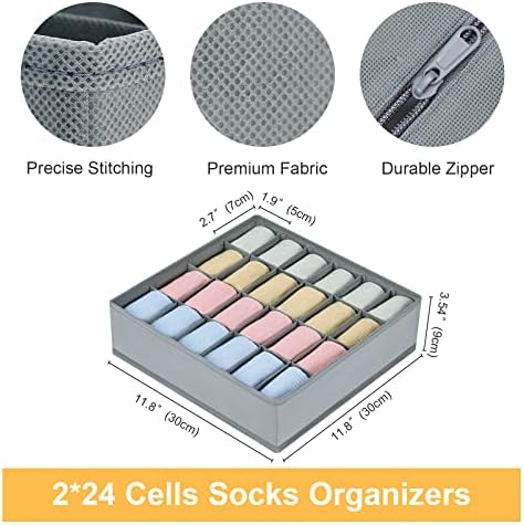 Joyoldelf Sock Drawer Organizer Divider 2 Packs Underwear Organizer, 24 Cell Closet Organizers and Storage Organizer Sock Holders Organizers for Storing Socks, Handkerchiefs, Ties, Belts (Grey) - Image 5