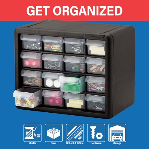 Akro-Mils 16-Drawer Plastic Drawer Storage Cabinet for Garage Organization, Beads, Makeup Organizer, Building Bricks Storage, Teacher Toolbox, 10-1/2" W x 6-1/2" D x 8-1/2" H, 10116 Black - Image 4