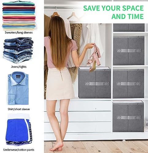 Jeans Organizer for Closet, Foldable Wardrobe Clothes Organizer with Handle, Stackable Closet Clothes Drawer Organizer Tshirts with 7 Grids for Leggings, Sweater, Jean, Pants, Grey (6 PACK) - Image 5