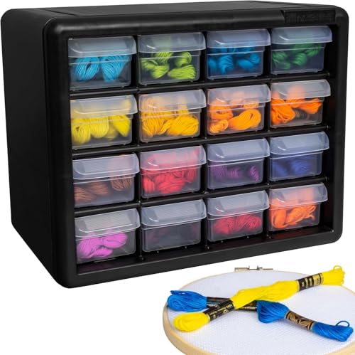 Akro-Mils 16-Drawer Plastic Drawer Storage Cabinet for Garage Organization, Beads, Makeup Organizer, Building Bricks Storage, Teacher Toolbox, 10-1/2" W x 6-1/2" D x 8-1/2" H, 10116 Black - Image 11