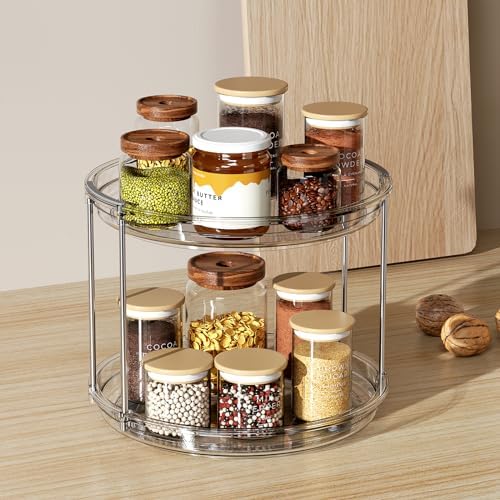 LAMU 2 Tier Lazy Susan Turntable Organizer 9.25'' Rotating Spice Rack Organization for Cabinet, Kitchen, Pantry, Countertop, Bathroom, Vanity, Medicine Cabinet Organizer, Clear - Image 7
