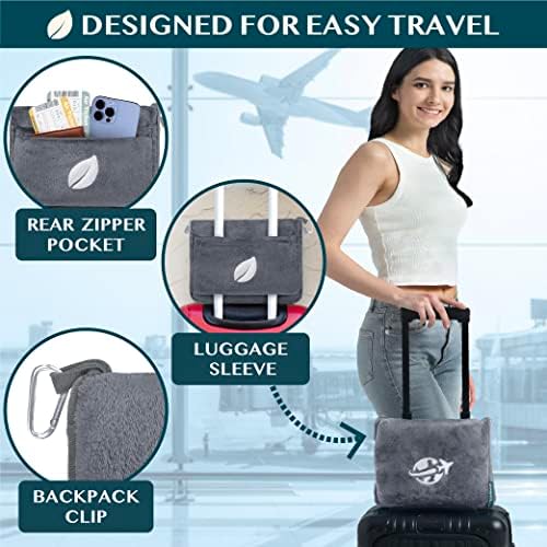PAVILIA Travel Blanket and Pillow, Arms Opening Airplane Blankets for Adults, Compact Plane Blanket with Arm Hole 2-in-1 Bag for Flight Car Camping Fit in Luggage Backpack Traveler Gift, Dark Gray - Image 4