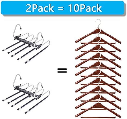 Magic Pants Hangers Space Saving - 2 Pack for Closet Multiple Layers Multifunctional Uses Rack Organizer for Trousers Scarves Slack (2 Pack with 10 Metal Clips) - Image 7