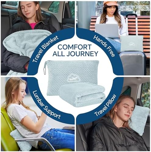 BEDELITE Travel Blanket with Bag, Ultra-Soft Jacquard Fleece Blanket with Luggage Sleeve & Backpack Clip, Airplane Blanket Travel Essentials, Blue - Image 3