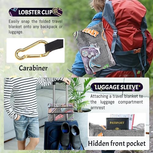 2-in-1 Travel Blanket Pillow Airplane Set - Small Travel Blanket and Pillow Set Airplane Compact for Kids - Glow in The Dark Gaming Blanket Birthday Gifts for Kids Boys Girls 40x60 Inches - Image 2