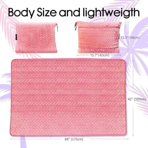 Travel Blanket and Pillow – Ultra Soft Lightweight Compact Blanket for Airplane, Car, Bus, Travel – Portable Cozy Fleece for Men, Women, and Kids – Pink, 42" x 68" - Image 4