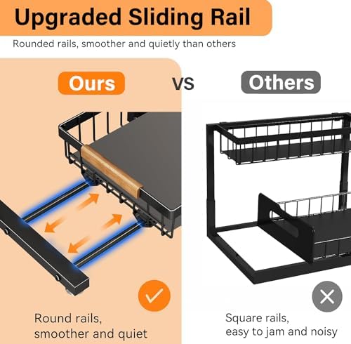 Miyawell Under Sink Organizer, 2 Pack 2 Tier Under Sink Organizers and Storage, Slide out Pull Out Cabinet Organizer Shelf, Metal Drawers Shelves for Kitchen Bathroom Closet Organization - Image 8
