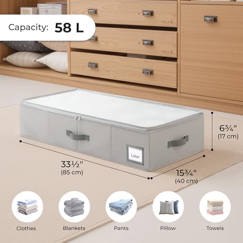 Cupic Cupid Under Bed Storage Containers, Foldable Organizer with Lid for Bedroom, Underbed Storage Box for Blankets, Clothes, Shoes, 2 Pack, Grey - Image 2