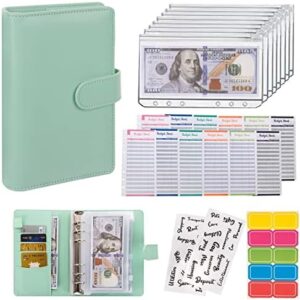 NICOOTHBudget Binder Cash Envelopes A6 Money Saving Binder with Zipper envelopes (Green)