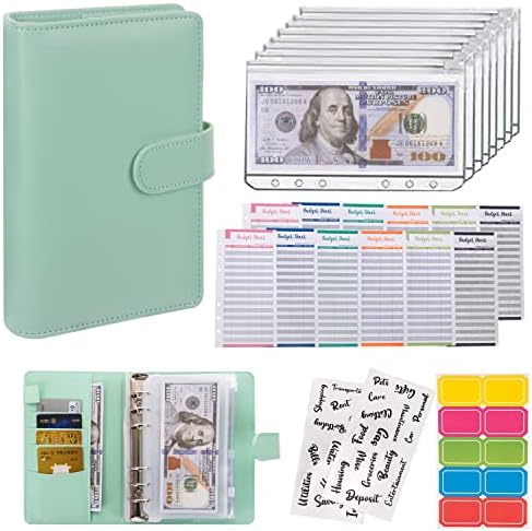NICOOTHBudget Binder Cash Envelopes A6 Money Saving Binder with Zipper envelopes (Green)