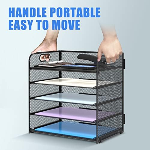 Supeasy 5 Trays Paper Organizer Letter Tray with Handle-Mesh Desk File Organizer, Paper Sorter Desk Organizer for Office, Home or School - Image 5
