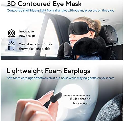 Travel Blanket Luxury Travel Set - Ergonomic Airplane Neck Pillow 100% Pure Memory Foam and Super Soft Fleece Blanket - Premium 3D Sleep Mask & Earplugs - Ultimate 4-in-1 Traveling Kit Black - Image 5