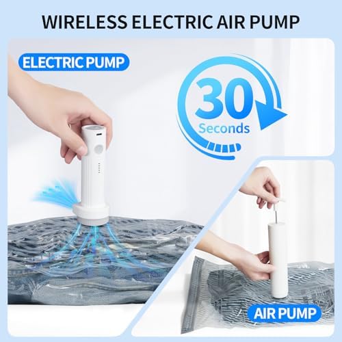 12 PCS Vacuum Seal Bags for Clothing with Electric Air Pump, Compression Space Saver, Vacuum Storage Bags for Luggage, Travel, Blankets, Pillows, Bedding and Moving, Hand Pump Included - Image 4