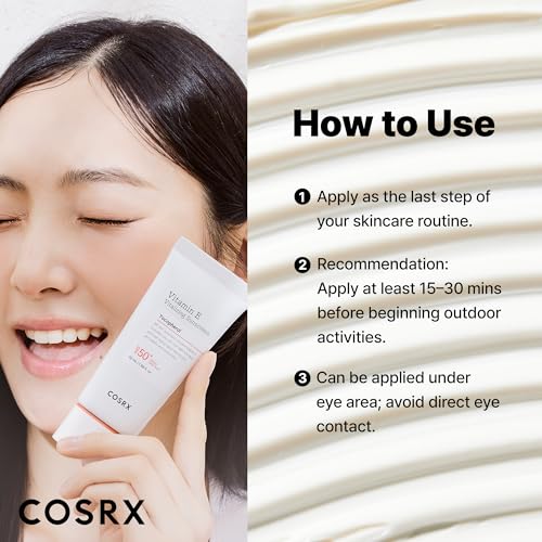 COSRX Vitamin E Vitalizing Face Sunscreen SPF 50, 1.69 fl oz, SPF Moisturizer, Lightweight under Makeup, Travel Essentials, Summer Essentials, Korean Skin Care, Korean Sunscreen for Face - Image 6