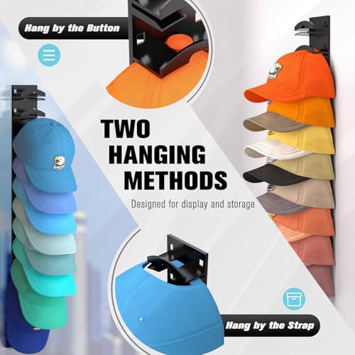 Hat Organizer for Baseball Caps 2Pack, Hat Rack for Wall with Strong Adhesive Hold up to 20 Hats, Hat Hanger Holder Display for Door Closet, Cap Organizer Storage Multilayer Two Mounting Option(Black) - Image 3