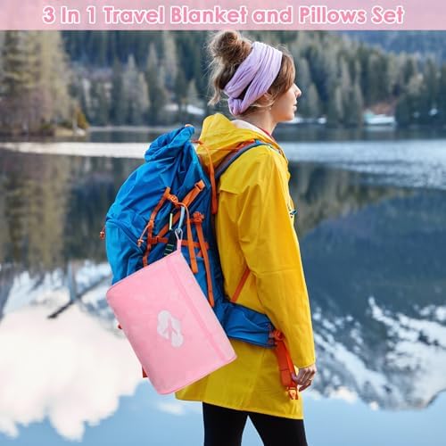 Blanket Pillow for Airplane Travel Essentials - 3 In 1 Travel Blanket and Pillow Set for Women Gifts, Plane Compact with Bag for Long Flight, International Traveler Must Haves Flying Accessories（Pink） - Image 6