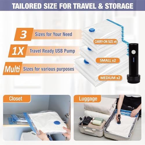 Travel Vacuum Storage Bags with Electric Pump, 10 Combo Travel Packing Bags for Luggage and Suitcase, Carry-on Size Compression Space Saver for Clothes and Clothing - Image 4