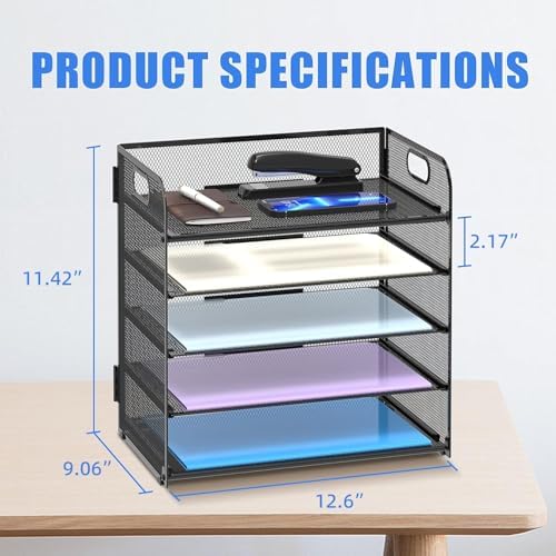 Supeasy 5 Trays Paper Organizer Letter Tray with Handle-Mesh Desk File Organizer, Paper Sorter Desk Organizer for Office, Home or School - Image 6